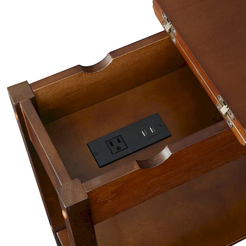Convenience Concepts American Heritage Flip Top End Table with Charging Station and Shelf