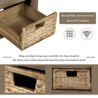 Rustic Storage Bench with 3 Drawers and 3 Rattan Baskets