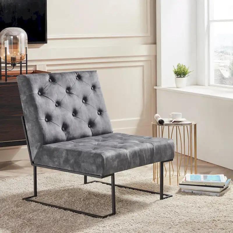Corvus Savannah Tufted Velvet Upholstered Lounge Accent Chair
