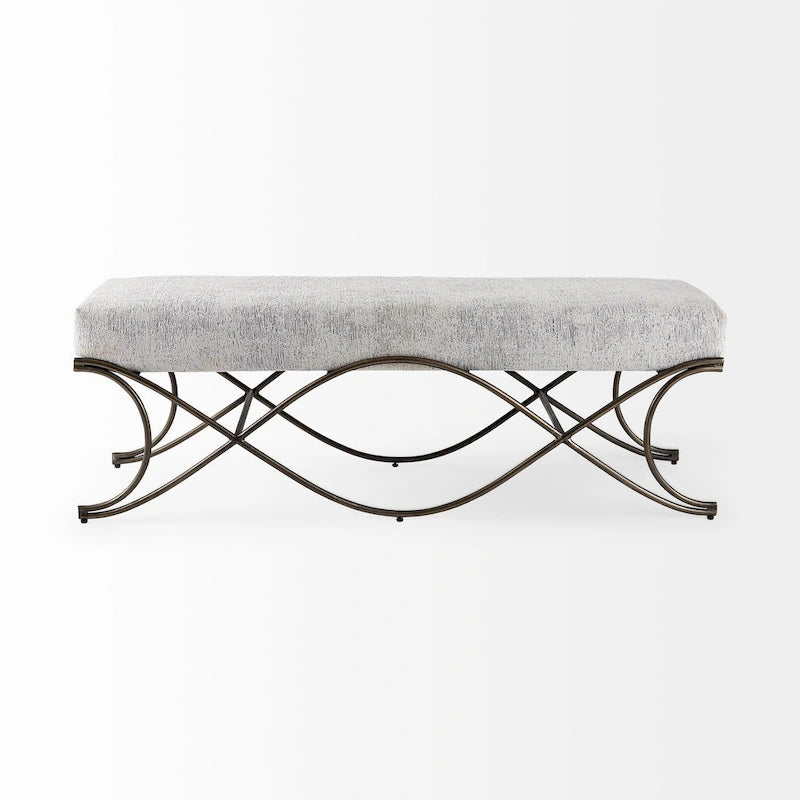 Ayla Gray Fabric Seat w/ Dark Nickel Metal Frame Bench