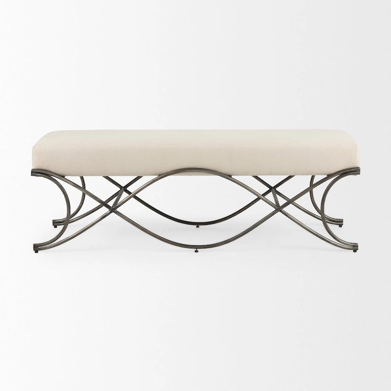 Ayla Gray Fabric Seat w/ Dark Nickel Metal Frame Bench