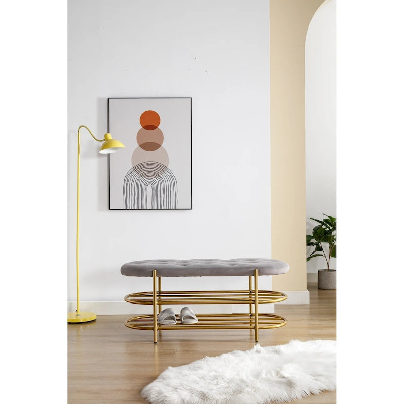 Velvet Upholstered Tufted End of Bench for Living Room/Bedroom