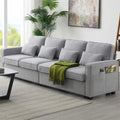 Merax 104  4-Seater Modern Linen Fabric Sofa with Armrest Pockets and 4 Pillows,Minimalist Style Couch