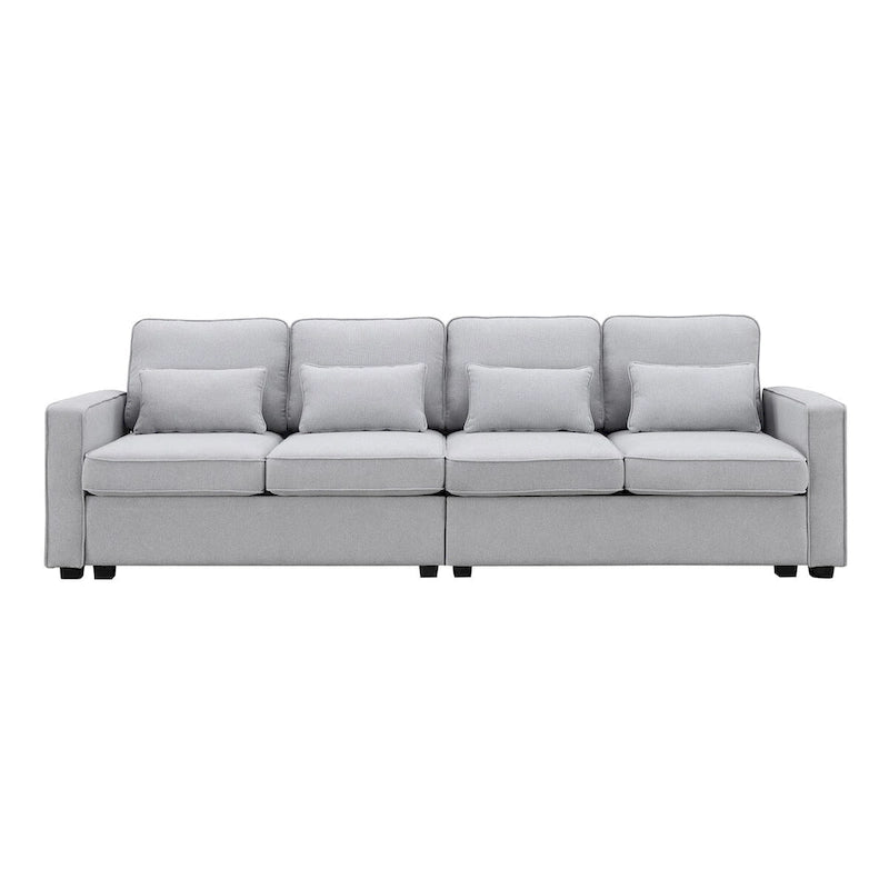 Merax 104  4-Seater Modern Linen Fabric Sofa with Armrest Pockets and 4 Pillows,Minimalist Style Couch