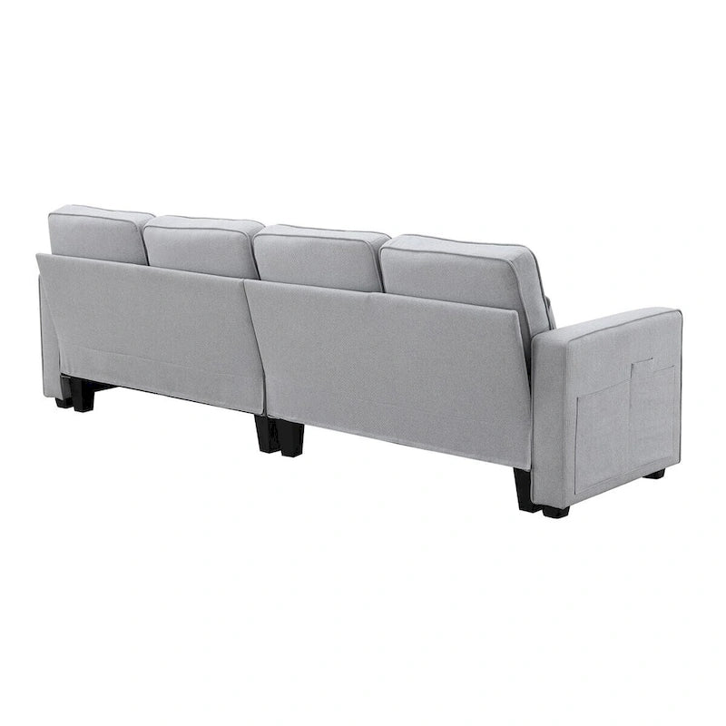 Merax 104  4-Seater Modern Linen Fabric Sofa with Armrest Pockets and 4 Pillows,Minimalist Style Couch