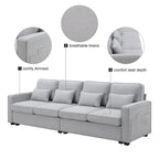 Merax 104  4-Seater Modern Linen Fabric Sofa with Armrest Pockets and 4 Pillows,Minimalist Style Couch