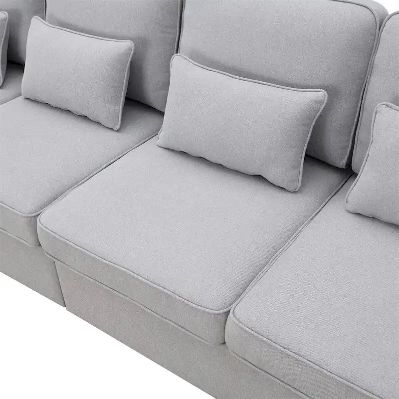 Merax 104  4-Seater Modern Linen Fabric Sofa with Armrest Pockets and 4 Pillows,Minimalist Style Couch