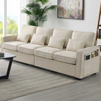 Merax 104  4-Seater Modern Linen Fabric Sofa with Armrest Pockets and 4 Pillows,Minimalist Style Couch