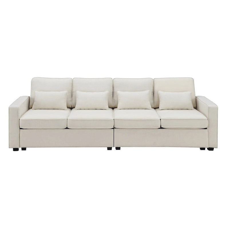 Merax 104  4-Seater Modern Linen Fabric Sofa with Armrest Pockets and 4 Pillows,Minimalist Style Couch