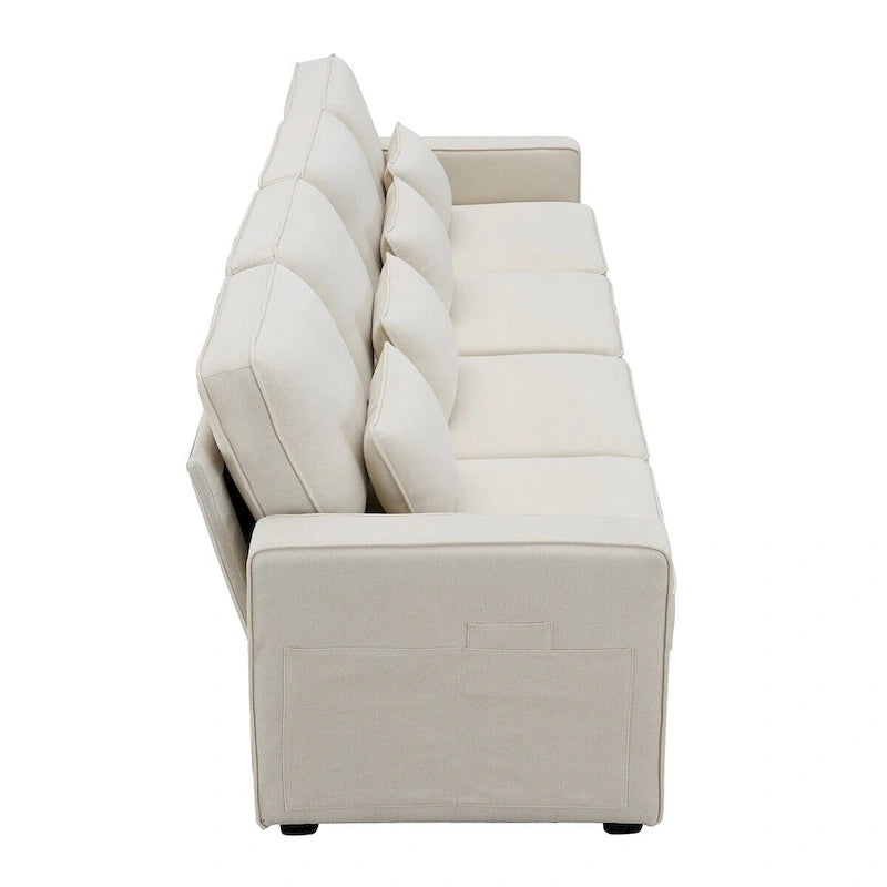 Merax 104  4-Seater Modern Linen Fabric Sofa with Armrest Pockets and 4 Pillows,Minimalist Style Couch