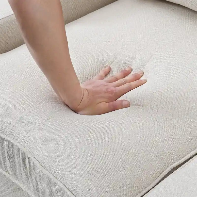 Merax 104  4-Seater Modern Linen Fabric Sofa with Armrest Pockets and 4 Pillows,Minimalist Style Couch