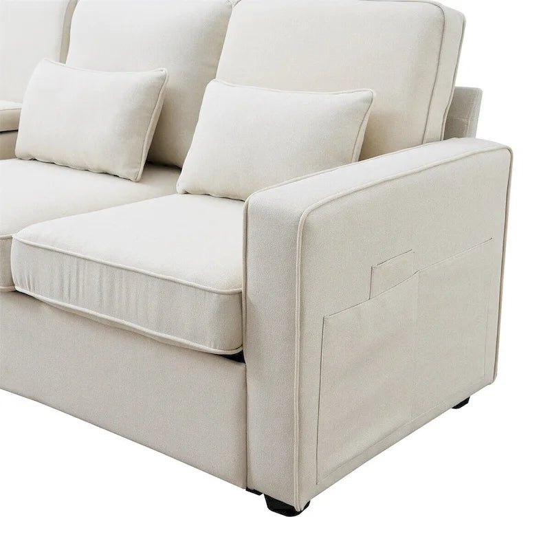 Merax 104  4-Seater Modern Linen Fabric Sofa with Armrest Pockets and 4 Pillows,Minimalist Style Couch
