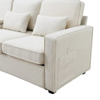 Merax 104  4-Seater Modern Linen Fabric Sofa with Armrest Pockets and 4 Pillows,Minimalist Style Couch