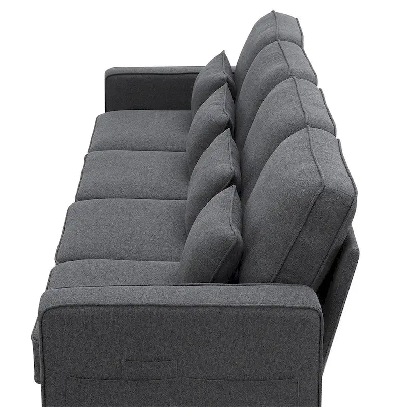 Merax 104  4-Seater Modern Linen Fabric Sofa with Armrest Pockets and 4 Pillows,Minimalist Style Couch