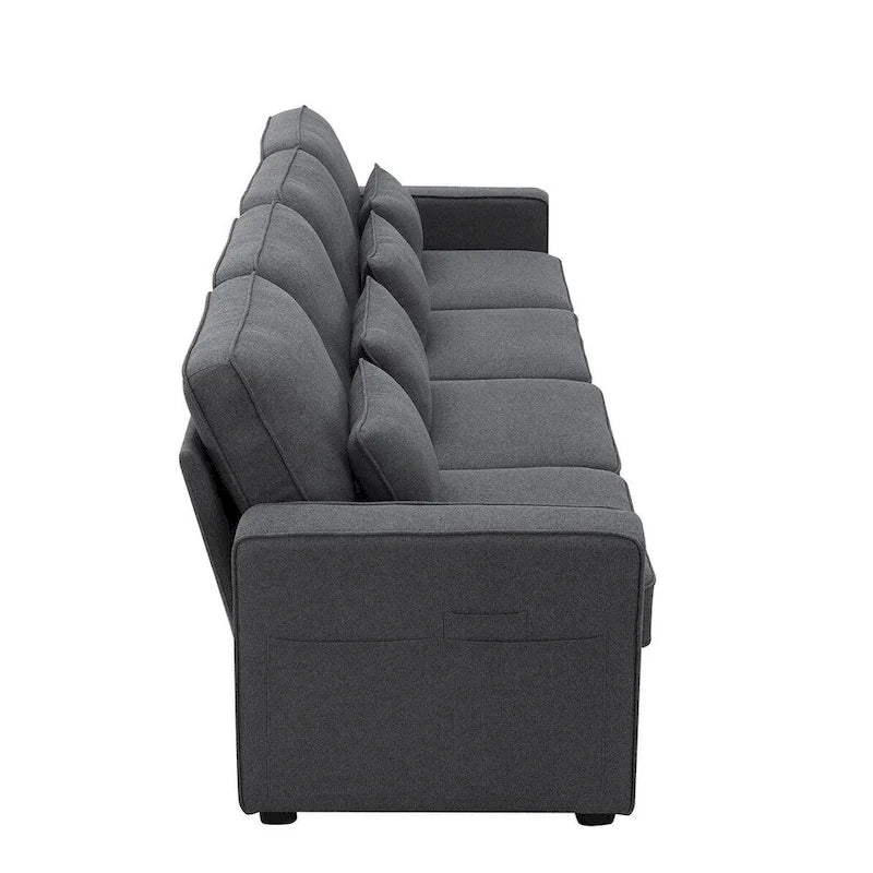 Merax 104  4-Seater Modern Linen Fabric Sofa with Armrest Pockets and 4 Pillows,Minimalist Style Couch