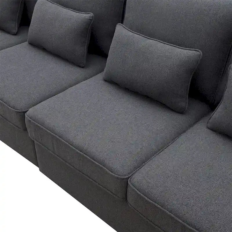 Merax 104  4-Seater Modern Linen Fabric Sofa with Armrest Pockets and 4 Pillows,Minimalist Style Couch
