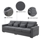 Merax 104  4-Seater Modern Linen Fabric Sofa with Armrest Pockets and 4 Pillows,Minimalist Style Couch