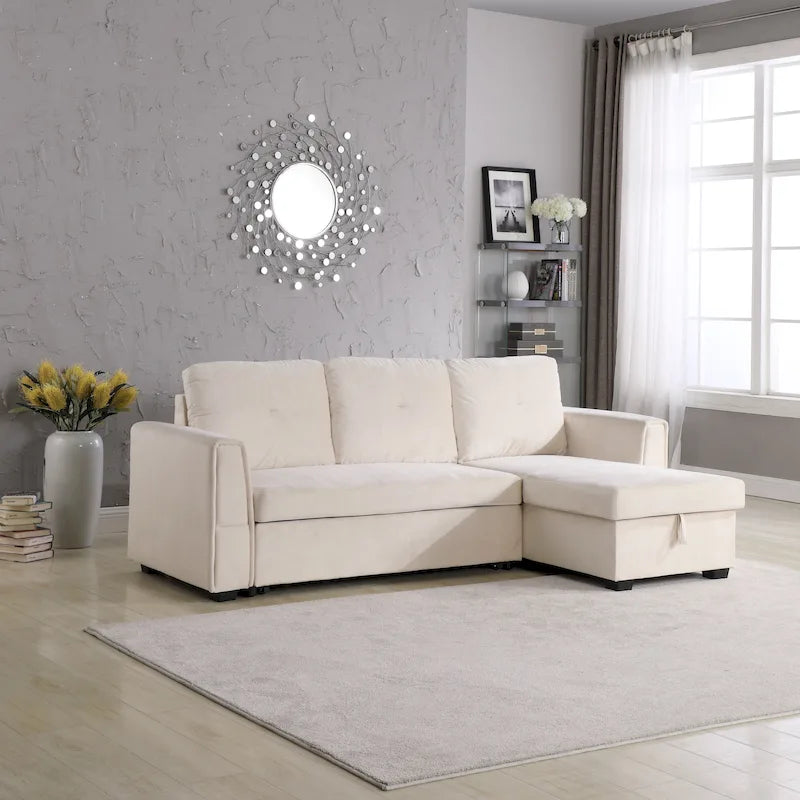 91-in. Velvet Reversible Convertible Storage Sectional/Sofa Sleeper