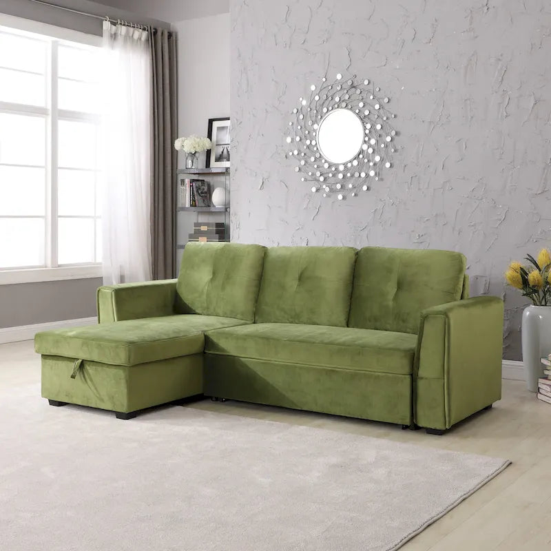 91-in. Velvet Reversible Convertible Storage Sectional/Sofa Sleeper