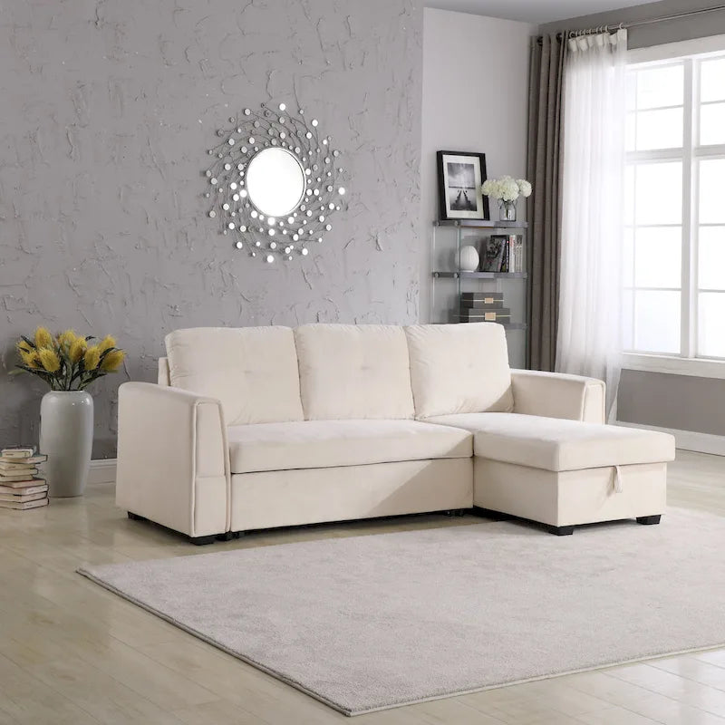 91-in. Velvet Reversible Convertible Storage Sectional/Sofa Sleeper