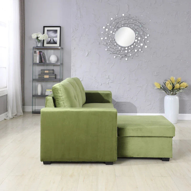91-in. Velvet Reversible Convertible Storage Sectional/Sofa Sleeper