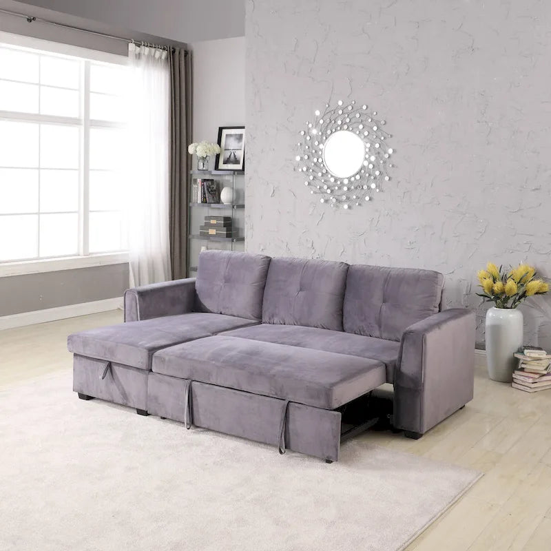 91-in. Velvet Reversible Convertible Storage Sectional/Sofa Sleeper