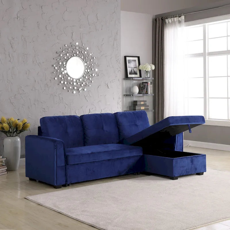91-in. Velvet Reversible Convertible Storage Sectional/Sofa Sleeper