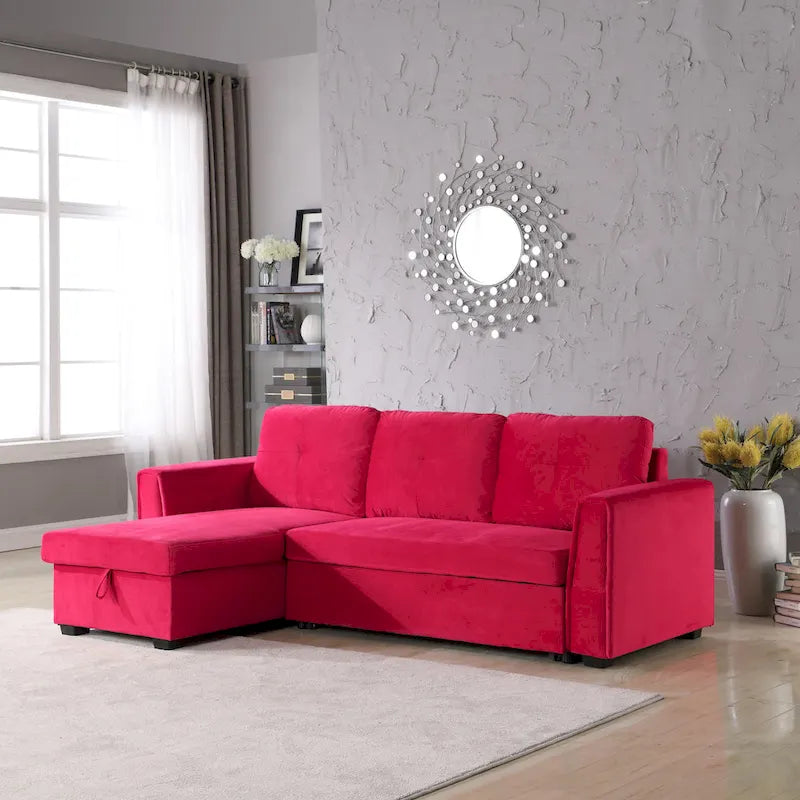 91-in. Velvet Reversible Convertible Storage Sectional/Sofa Sleeper