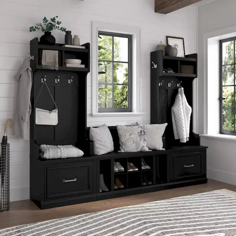 Woodland Hall Trees and Shoe Bench with Drawers by Bush Furniture