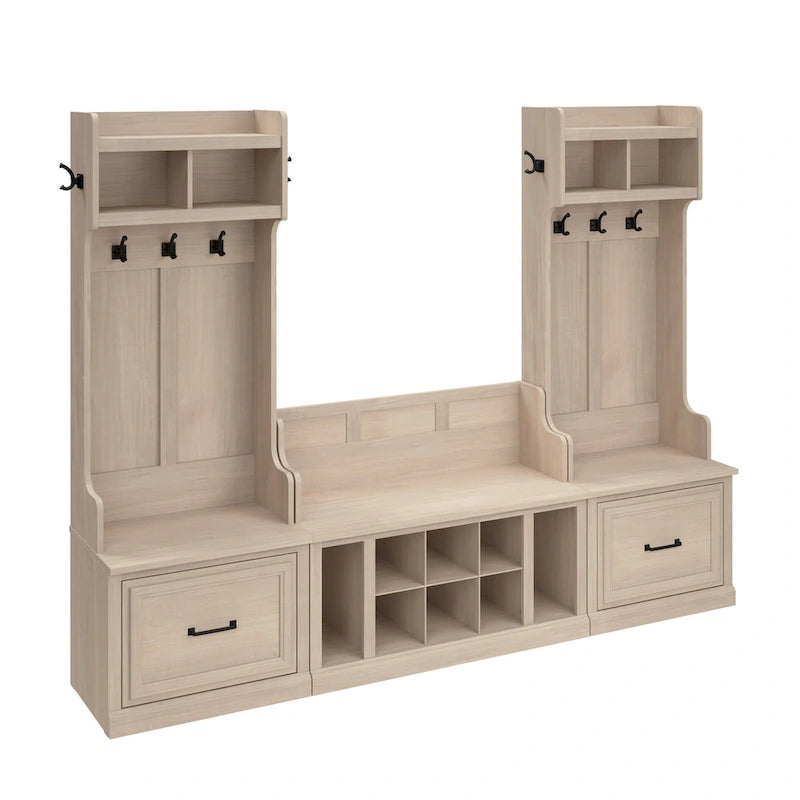 Woodland Hall Trees and Shoe Bench with Drawers by Bush Furniture