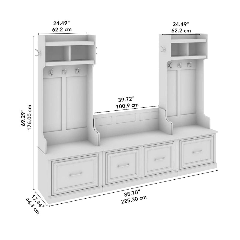 Woodland Hall Trees and Shoe Bench with Drawers by Bush Furniture