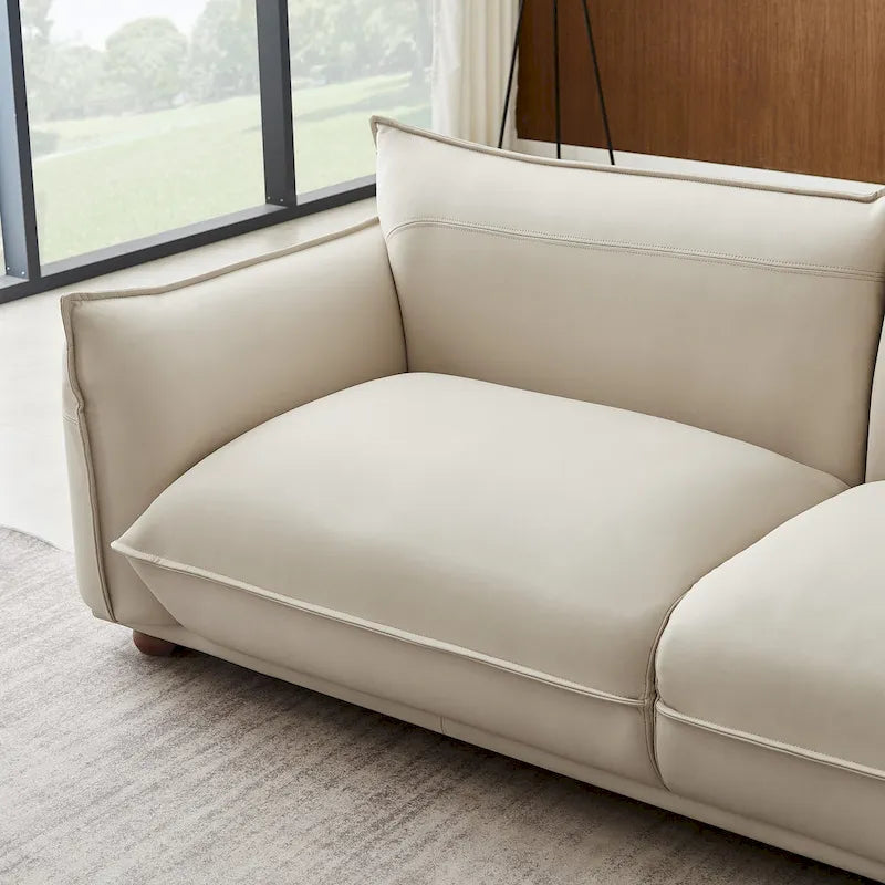 Manar Mid-Century Modern Luxury Genuine Leather Couch