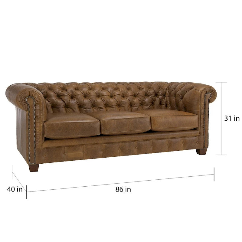 Hancock Tufted Top Grain Italian Leather Chesterfield Sofa - 31  H x 86  W x 40  D