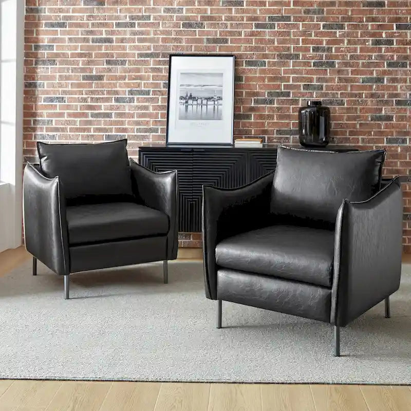 Jaime Modern Vegan Leather Accent chair with Metal Legs Set of 2 by HULALA HOME