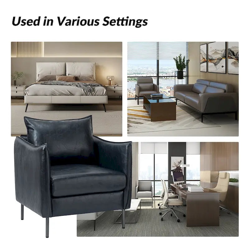 Jaime Modern Vegan Leather Accent chair with Metal Legs Set of 2 by HULALA HOME