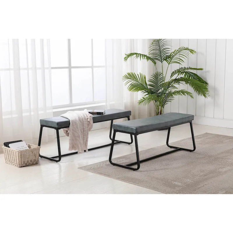 Porthos Home Remy Entryway Bench, PU Leather Upholstery, Iron Legs
