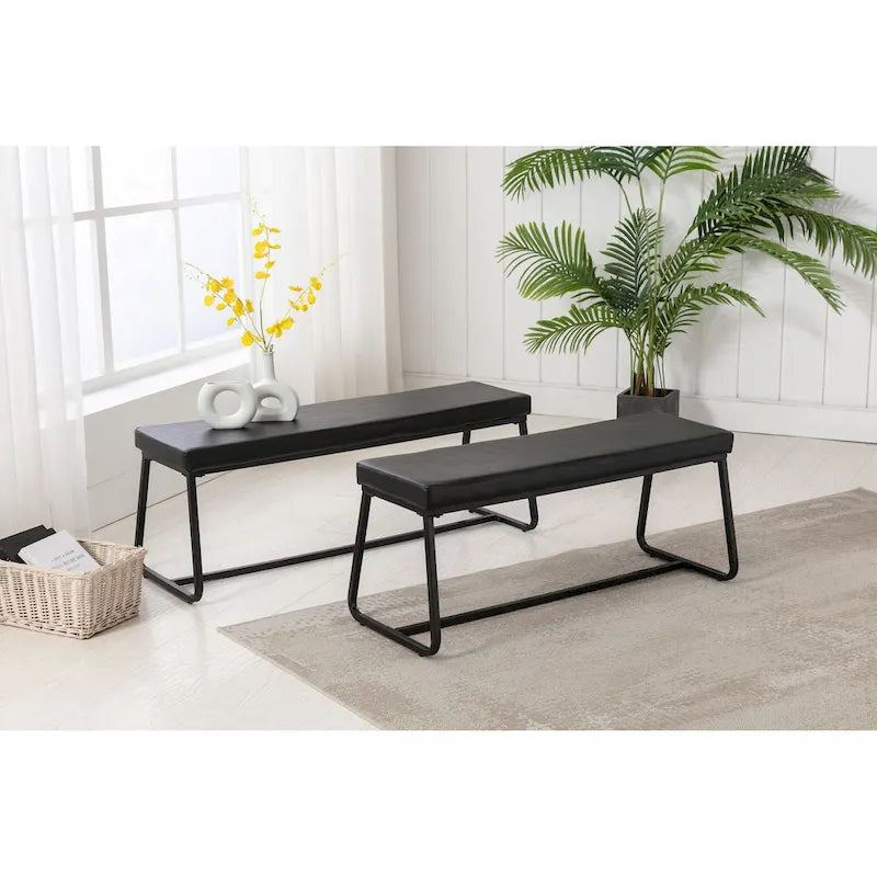 Porthos Home Remy Entryway Bench, PU Leather Upholstery, Iron Legs