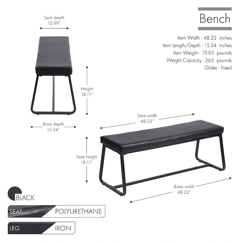 Porthos Home Remy Entryway Bench, PU Leather Upholstery, Iron Legs