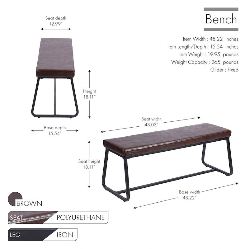 Porthos Home Remy Entryway Bench, PU Leather Upholstery, Iron Legs