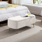Modern Fuzzy Storage Bench, Upholstered Ottoman with Storage Space and Gold Legs, End of Bed Bench, Footrest Stool