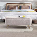 Modern Fuzzy Storage Bench, Upholstered Ottoman with Storage Space and Gold Legs, End of Bed Bench, Footrest Stool