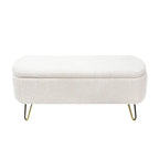 Modern Fuzzy Storage Bench, Upholstered Ottoman with Storage Space and Gold Legs, End of Bed Bench, Footrest Stool