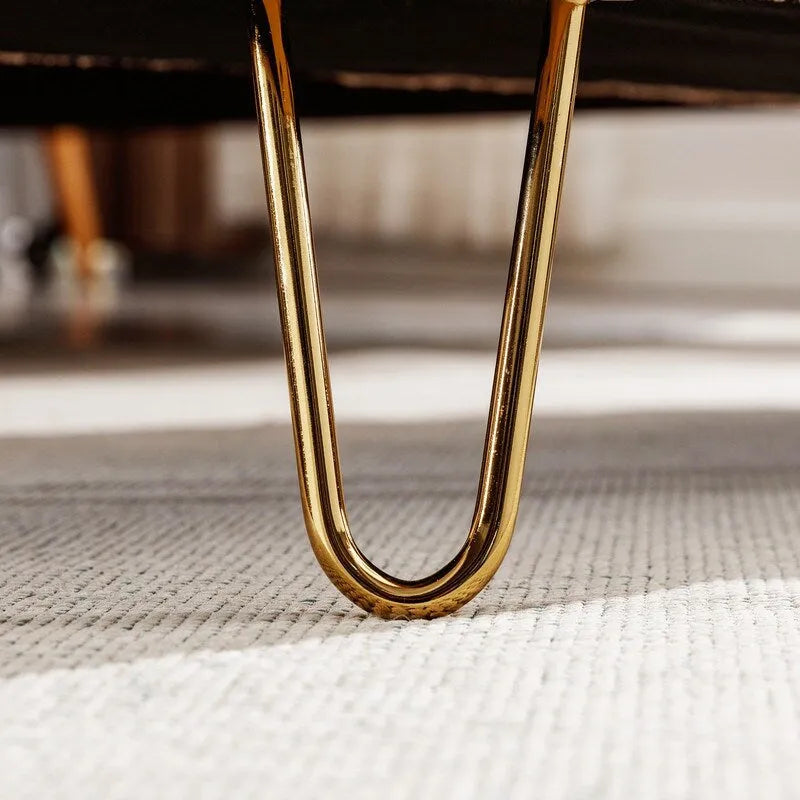 Modern Fuzzy Storage Bench, Upholstered Ottoman with Storage Space and Gold Legs, End of Bed Bench, Footrest Stool