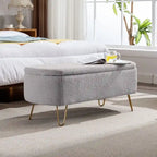 Modern Fuzzy Storage Bench, Upholstered Ottoman with Storage Space and Gold Legs, End of Bed Bench, Footrest Stool
