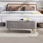 Modern Fuzzy Storage Bench, Upholstered Ottoman with Storage Space and Gold Legs, End of Bed Bench, Footrest Stool