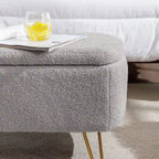 Modern Fuzzy Storage Bench, Upholstered Ottoman with Storage Space and Gold Legs, End of Bed Bench, Footrest Stool