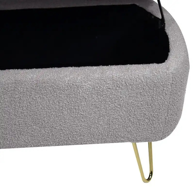 Modern Fuzzy Storage Bench, Upholstered Ottoman with Storage Space and Gold Legs, End of Bed Bench, Footrest Stool
