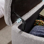 Modern Fuzzy Storage Bench, Upholstered Ottoman with Storage Space and Gold Legs, End of Bed Bench, Footrest Stool