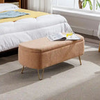 Modern Fuzzy Storage Bench, Upholstered Ottoman with Storage Space and Gold Legs, End of Bed Bench, Footrest Stool