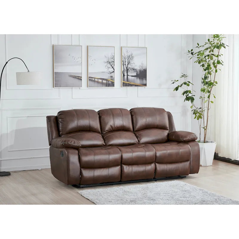 Betsy Furniture Bonded Leather Manual Rclining 3-seat Sofa Couch 8018